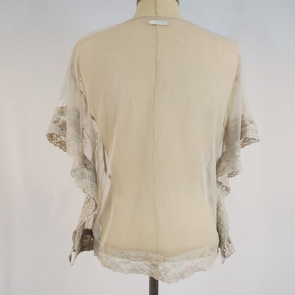 Sheer Mesh Lace Trim Flutter Sleeve Top M Coquette Fairy Whimsical Boho Feminine - Picture 4 of 13